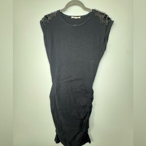 Maje Black Jersey Dress – Embellished Shoulders, Size 1
